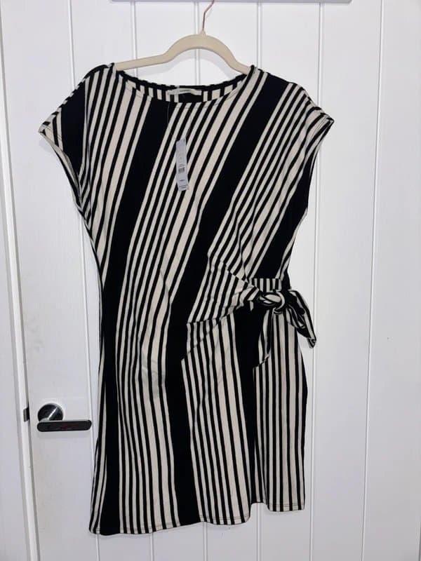 George Cream Striped Tie Side Mini Dress Size 12