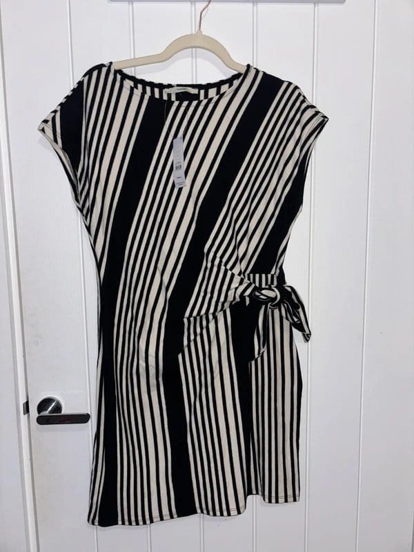 George Cream Striped Tie Side Mini Dress Size 12 - 1