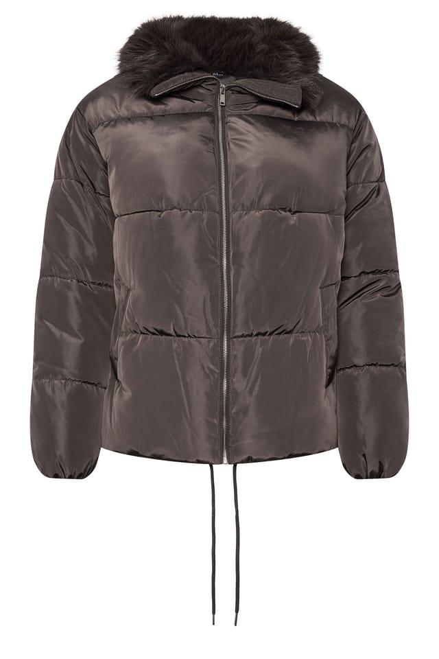 Yours Yours Women's Funnel Neck Padded Coat in Brown - 2