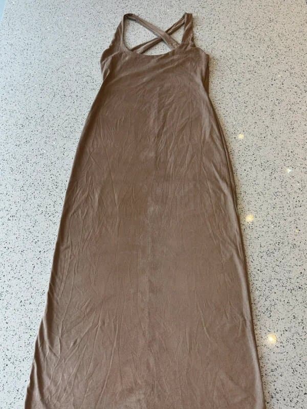 ASOS Design ASOS Velvet Maxi Dress Size 10 | Beige Cross Back Slip Dress | Soft Velour