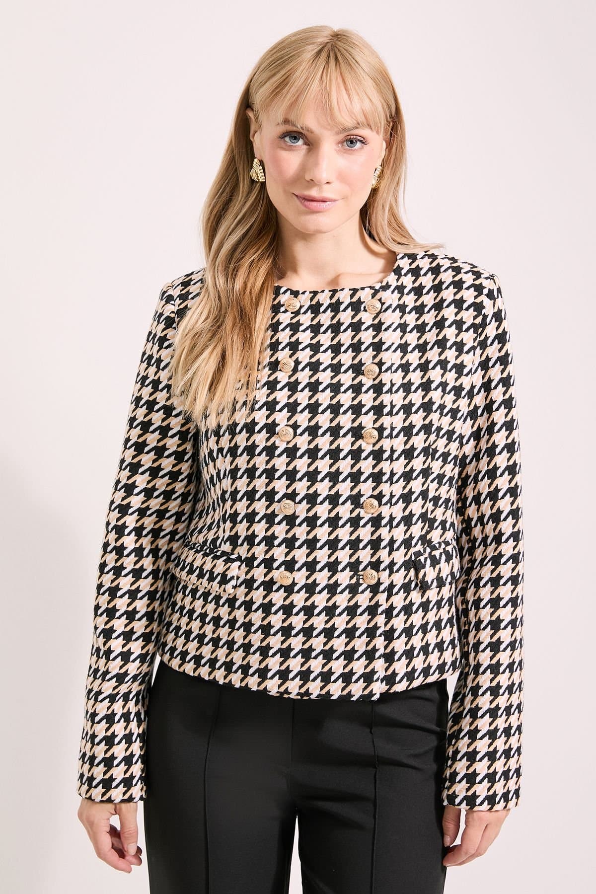 Principles Principles Women's Dogtooth Boxy Fit Utility Jacket in Mono
