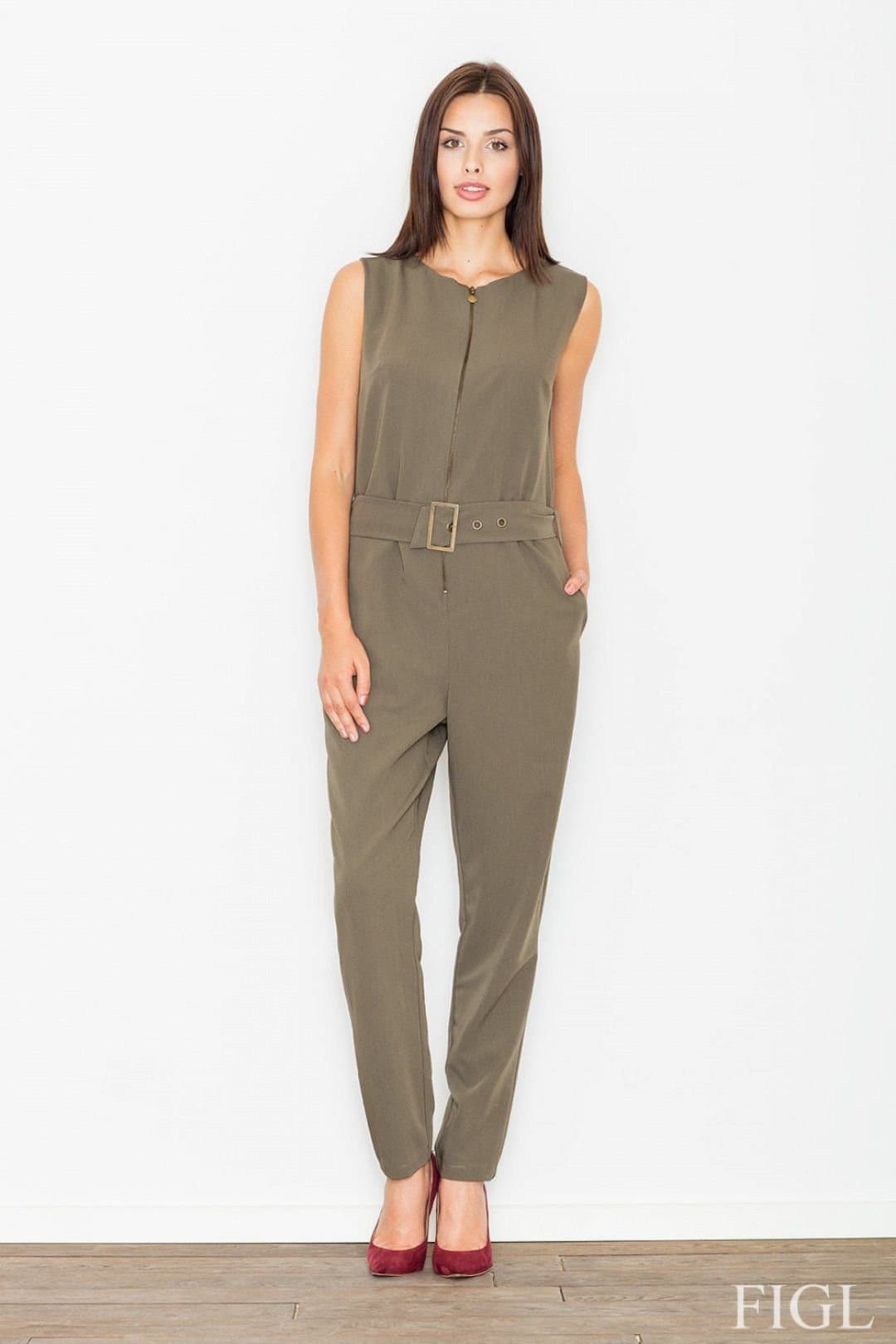 Love Lace Love Lace Women's Sleeveless overalls zipper waist buckle in Green