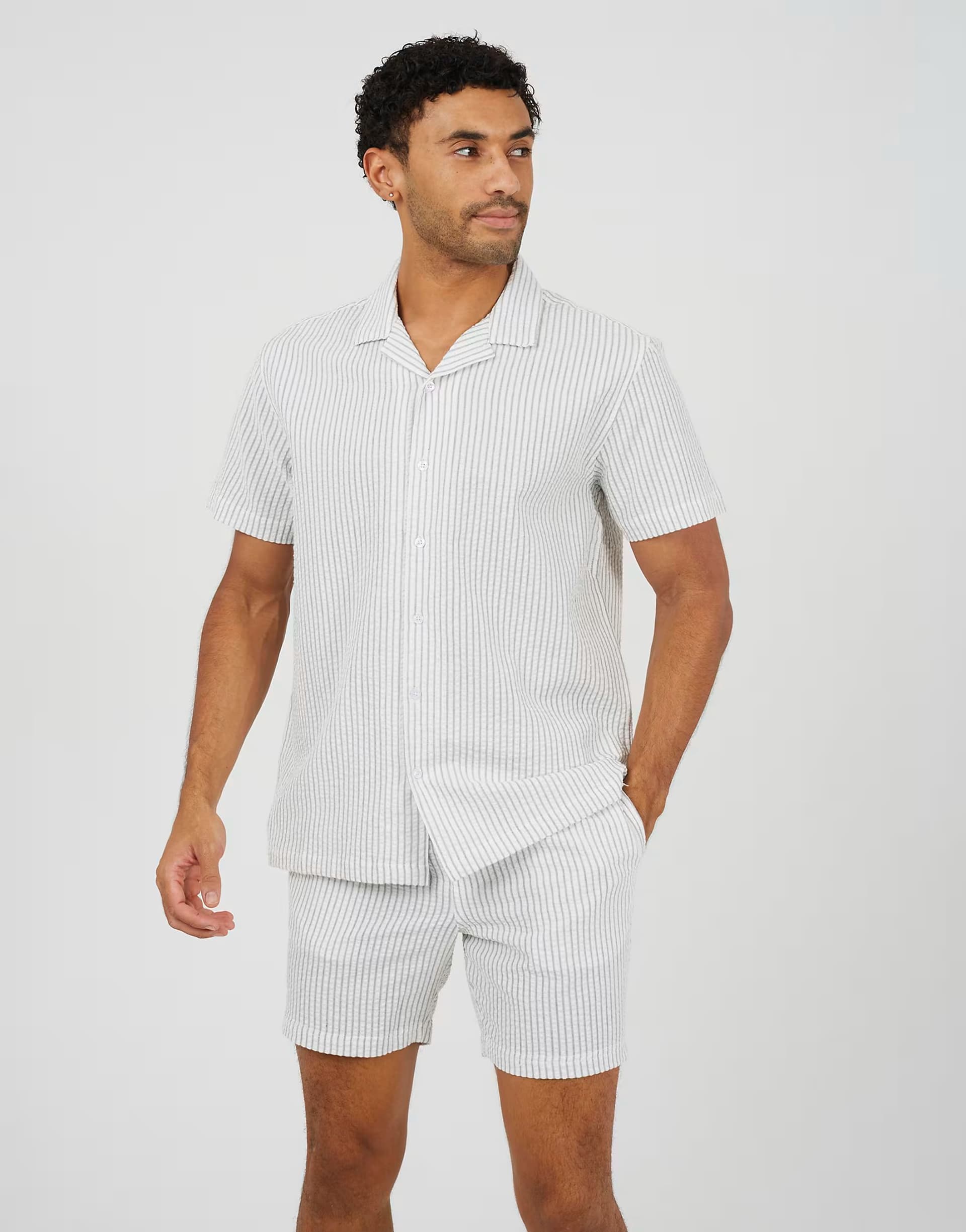 ASOS Brave Soul Striped revere collar shirt in ecru