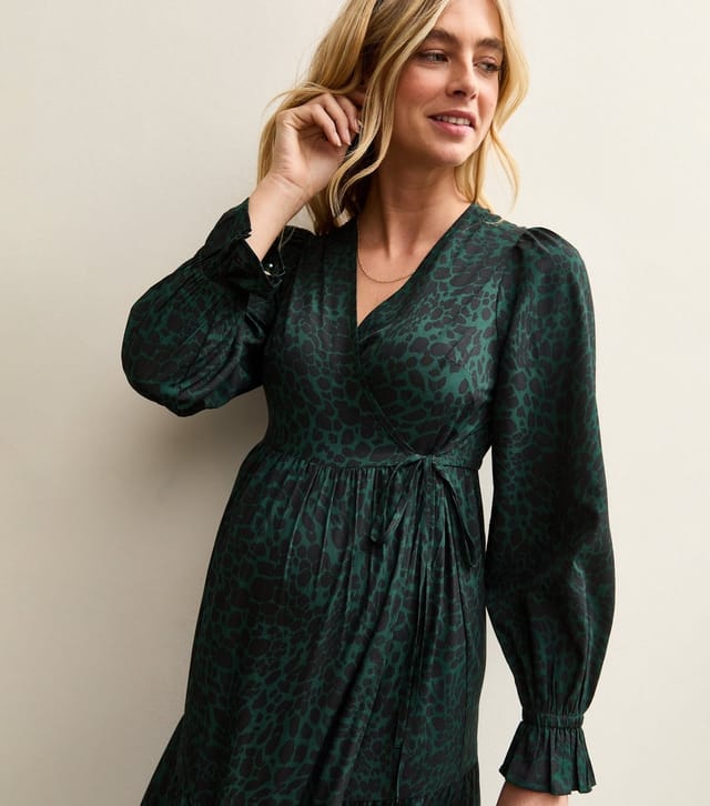 New Look Women's Maternity Dark Green Animal Print Crepe Wrap Midi Dress New Look - 2