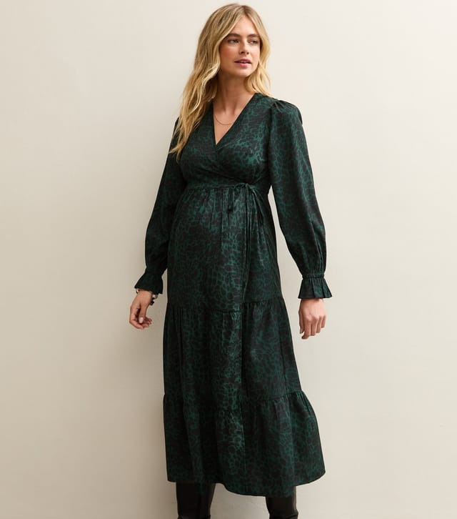 New Look Women's Maternity Dark Green Animal Print Crepe Wrap Midi Dress New Look - 3
