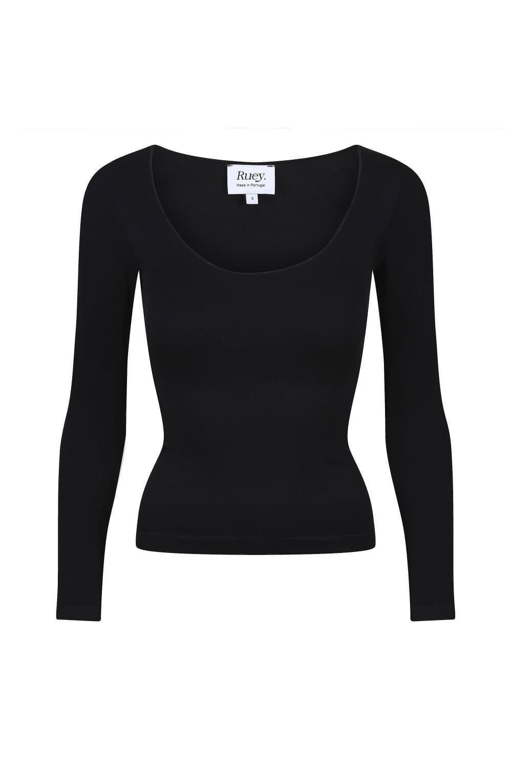 Ruey Ruey Black Stretch Long Sleeve Top