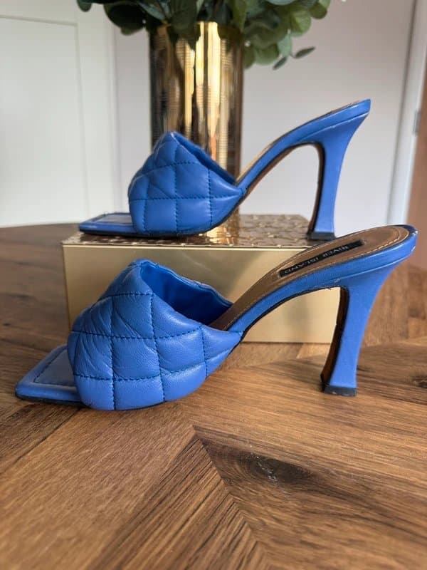 River Island River Island Blue Real Leather Quilted Square Toe Mules RRP £50