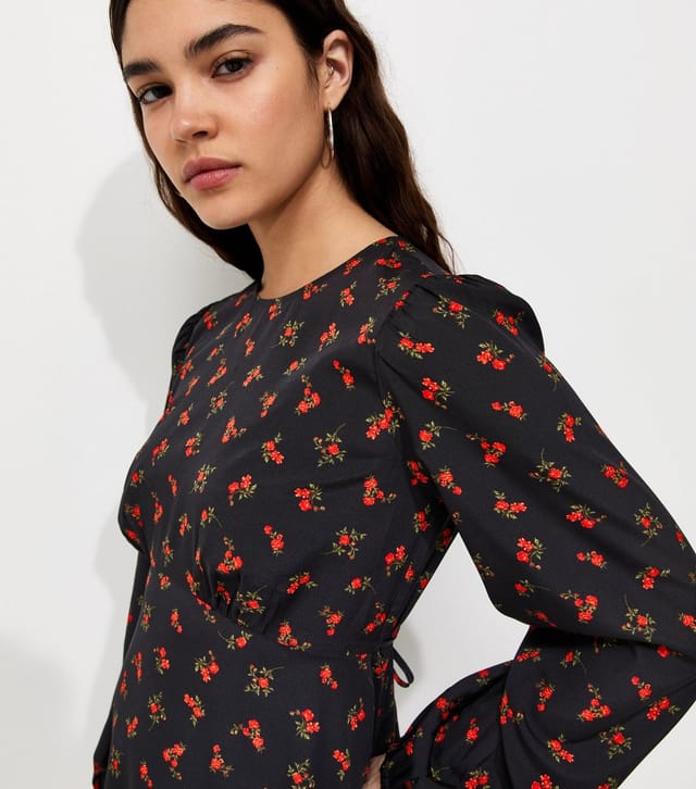 New Look Women's Black Woven Ditsy Print Crew Neck Crepe Mini Dress New Look - 2