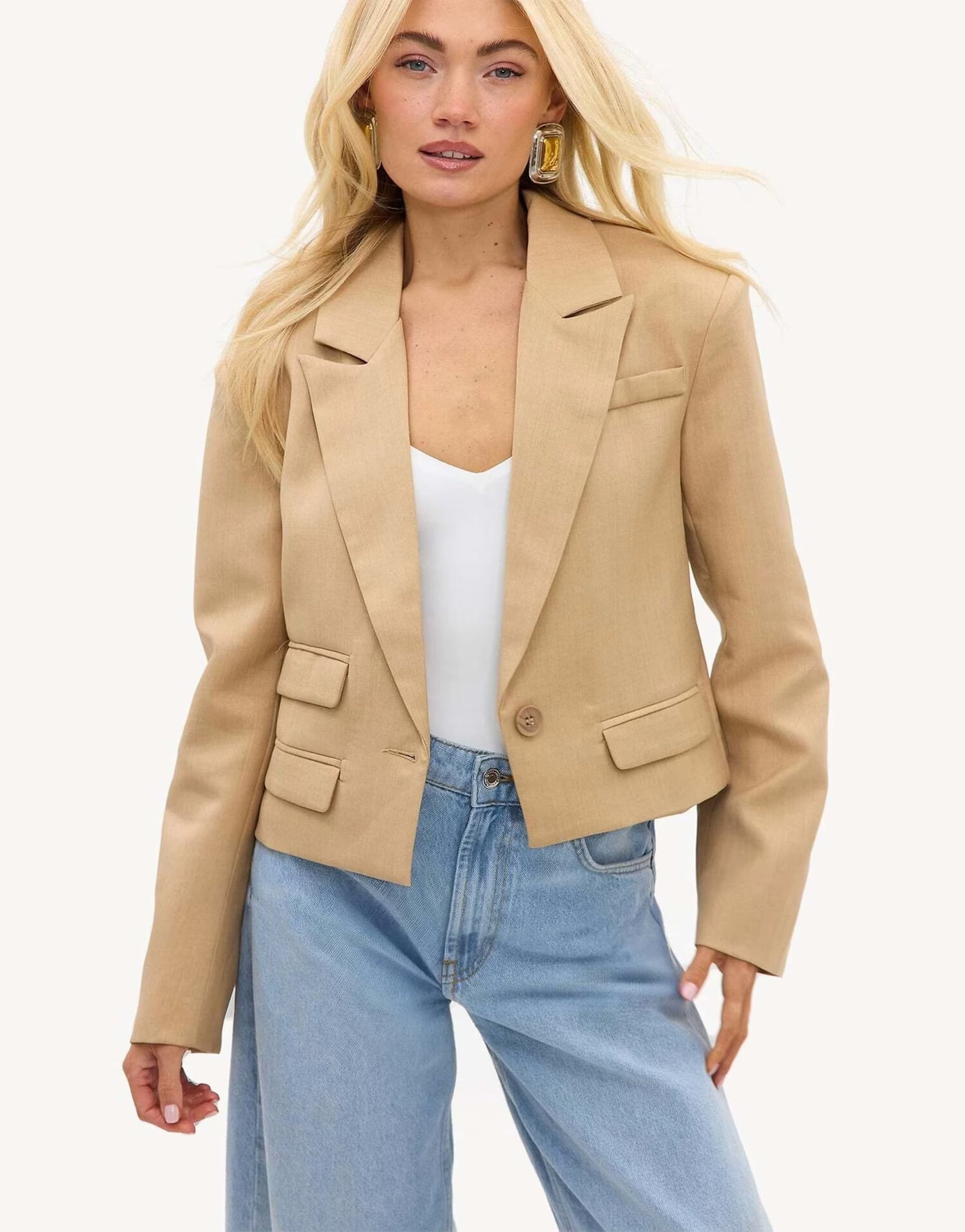 ASOS Loavies Air between layers cropped blazer with shoulder pads in sand