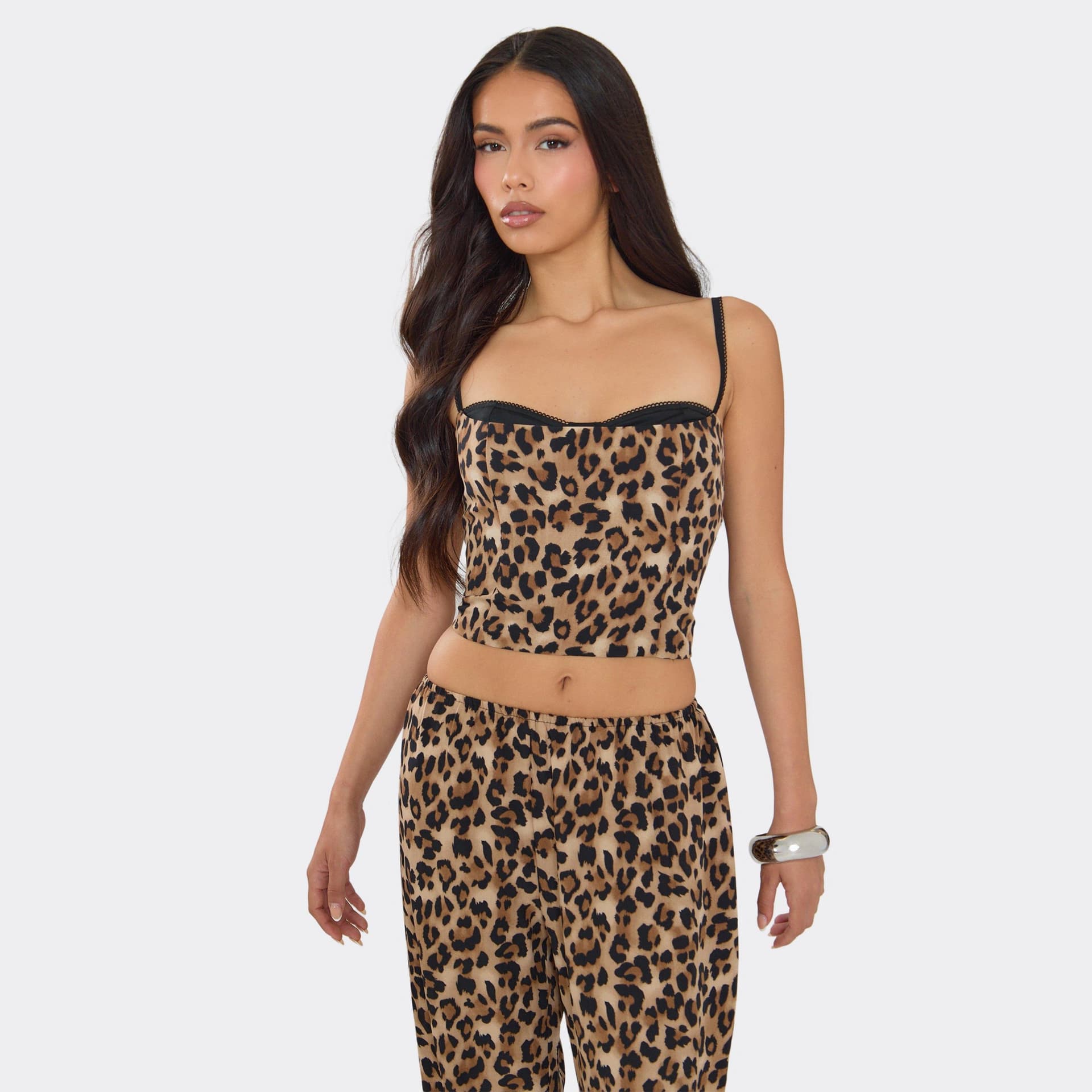 EGO Strappy Bust Detail Corset Top In Leopard Print, Women's Size UK 6