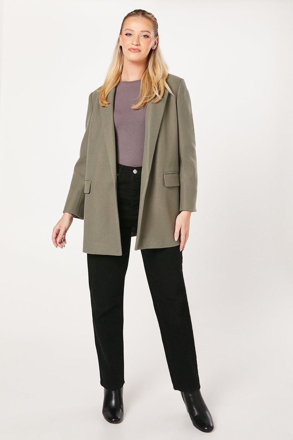 Dorothy Perkins Dorothy Perkins Women's Smart Pocket Detail Blazer Coat in Khaki - 4