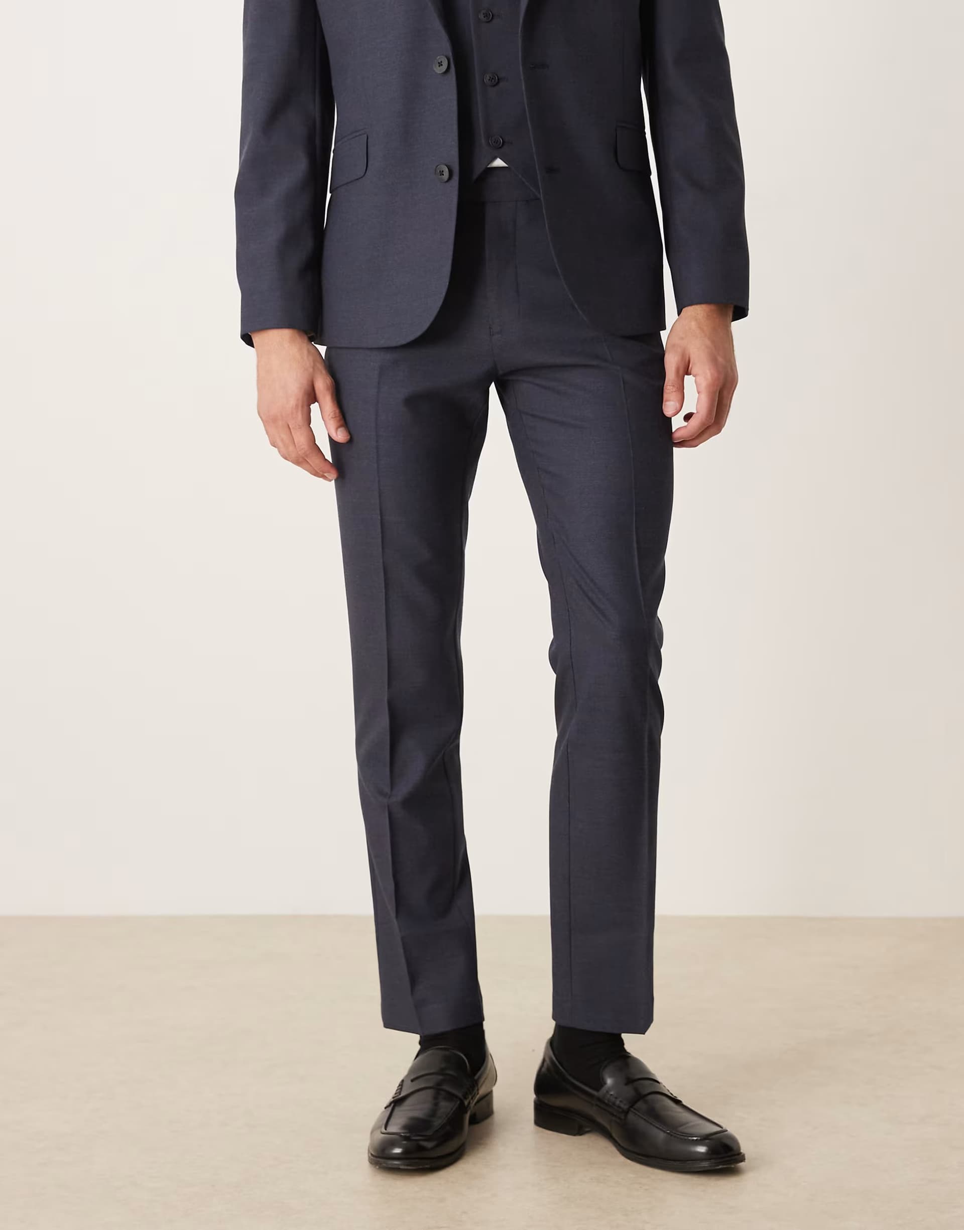 ASOS ASOS DESIGN slim suit trousers in navy micro texture