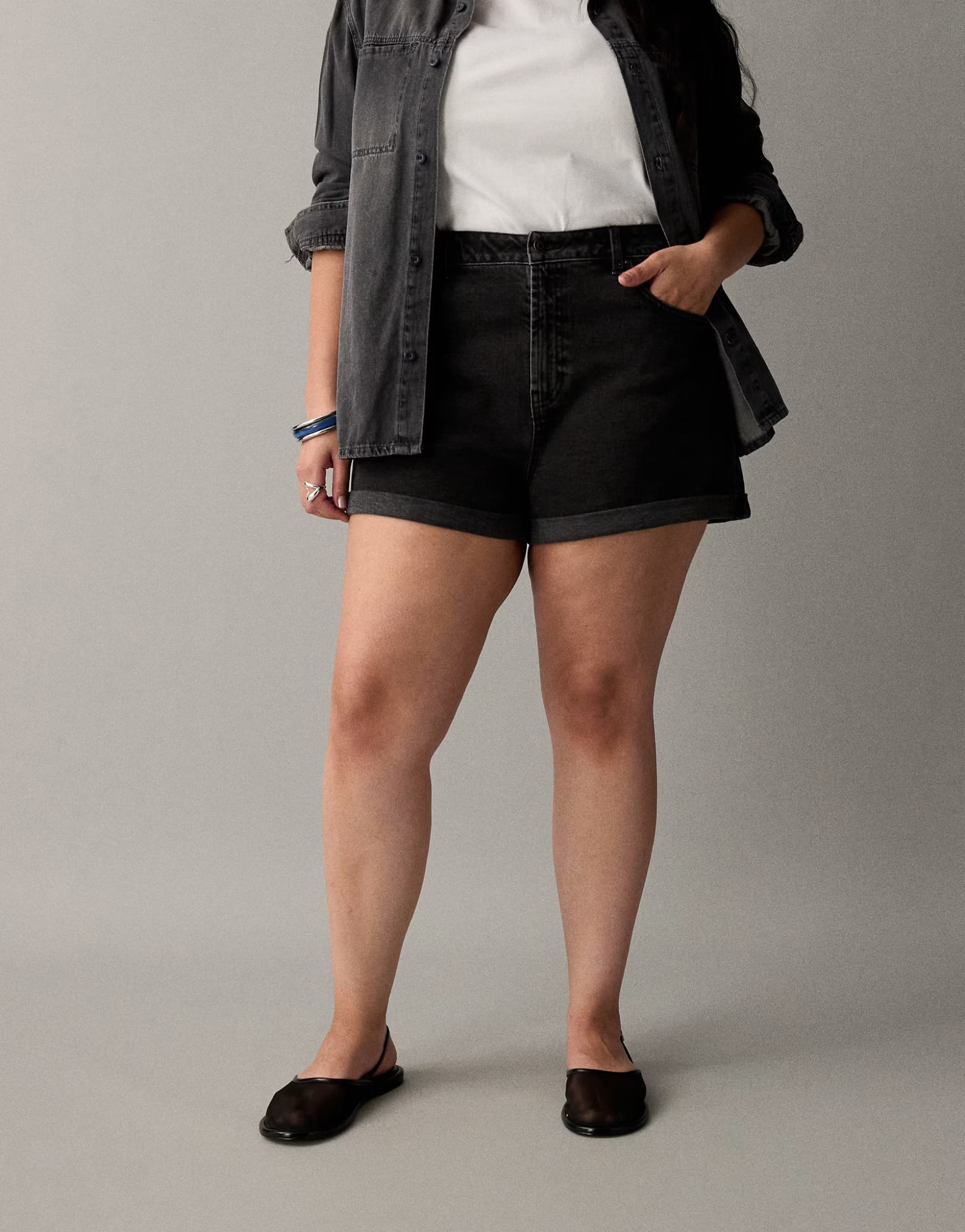 ASOS ASOS Curve Denim Comfort Mom Short in Black