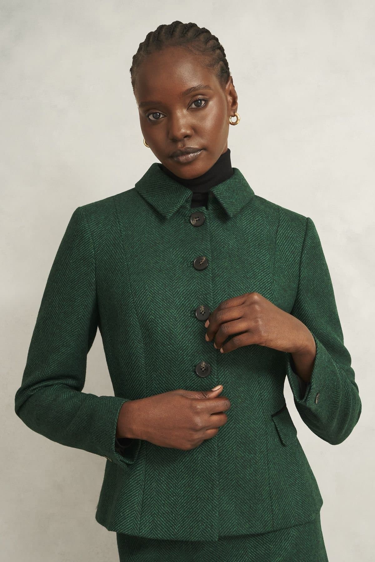 Hobbs London Hobbs London Bottle Green Herringbone Jacket