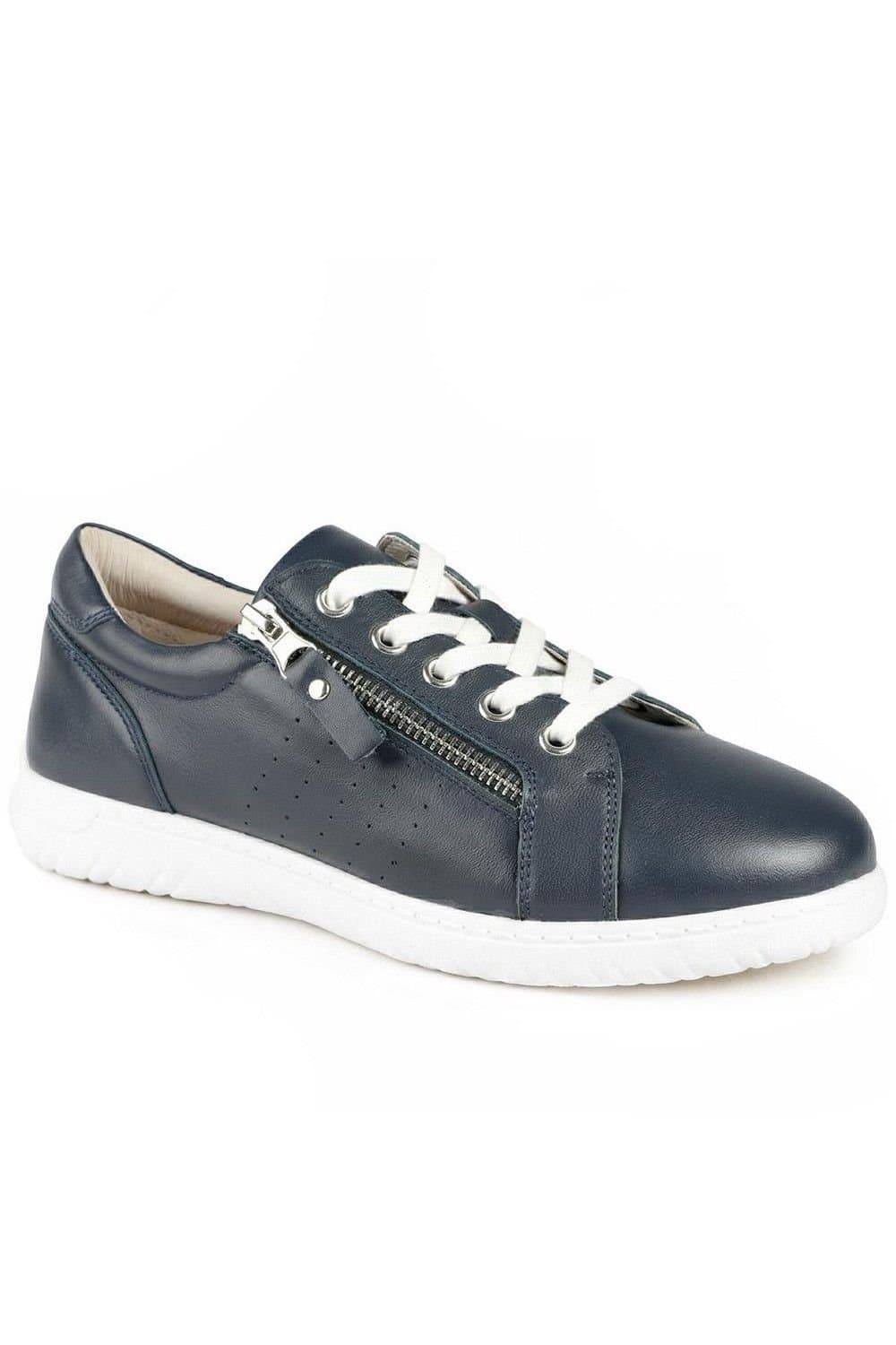 Jones Bootmaker Jones Bootmaker Women's Buttercup Leather Zip & Lace Trainers in Navy