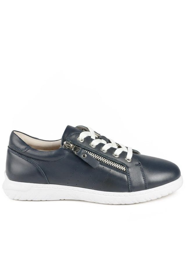 Jones Bootmaker Jones Bootmaker Women's Buttercup Leather Zip & Lace Trainers in Navy - 2