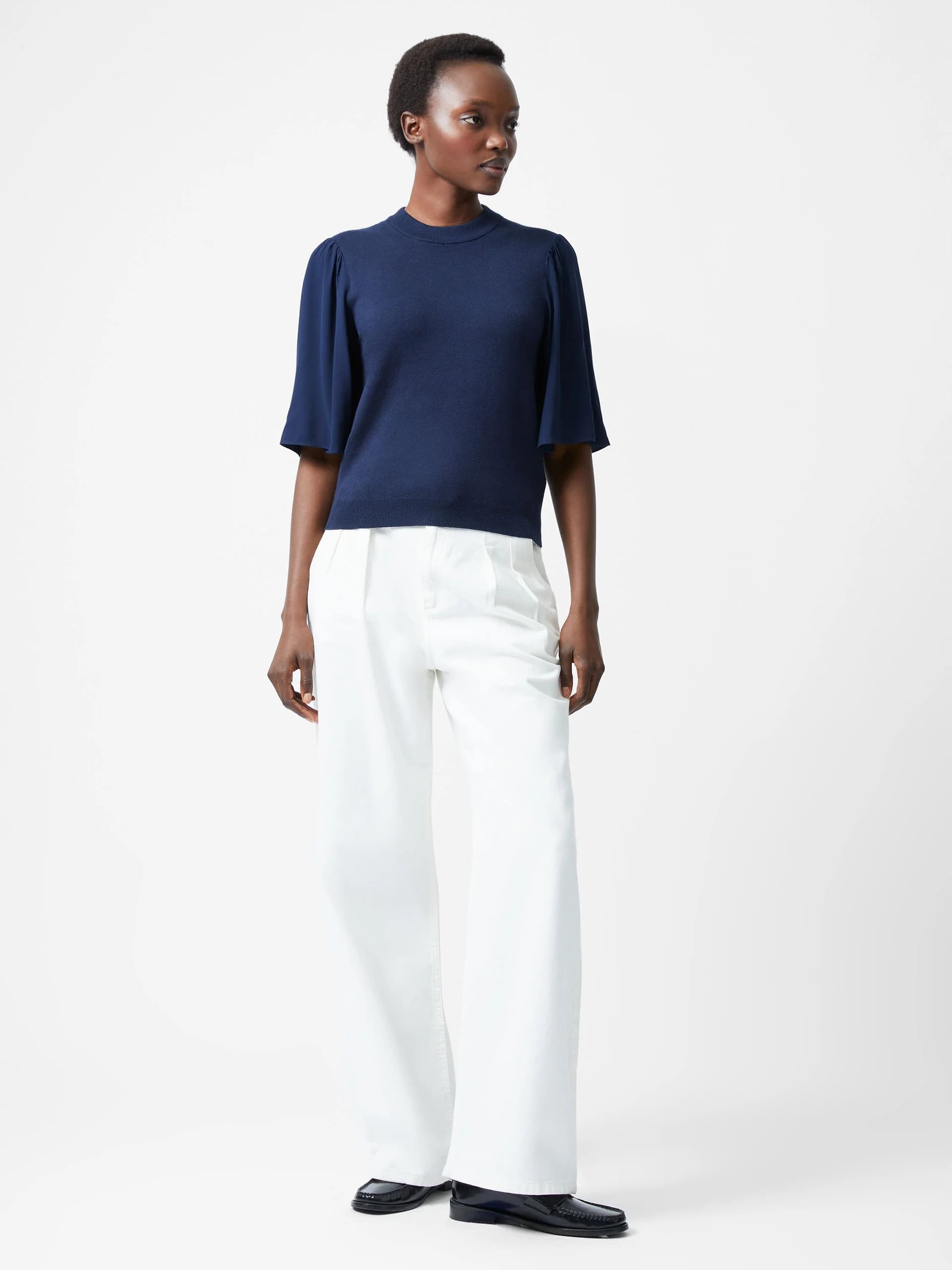 French Connection Krista Knit Round Neck Top Marine