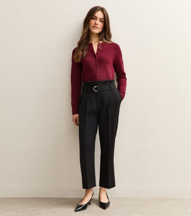 New Look Women's Petite Black D-Ring Belted Paperbag Trousers New Look - 3