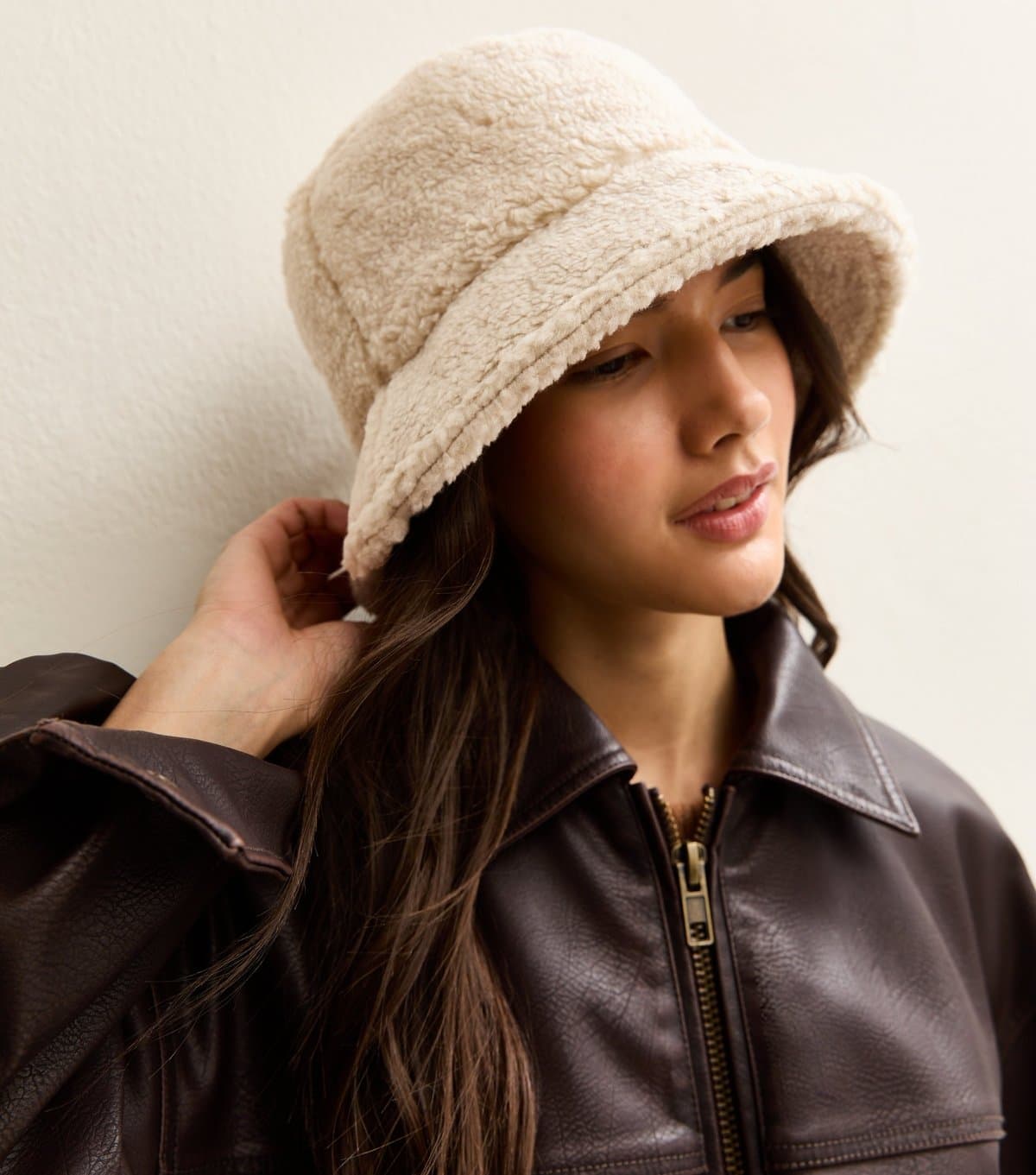 New Look New Look Cream Borg Bucket Hat