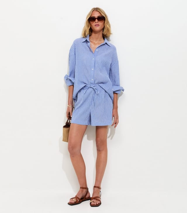 New Look Women's Blue Cotton Striped Drawstring Boxer Shorts New Look - 2