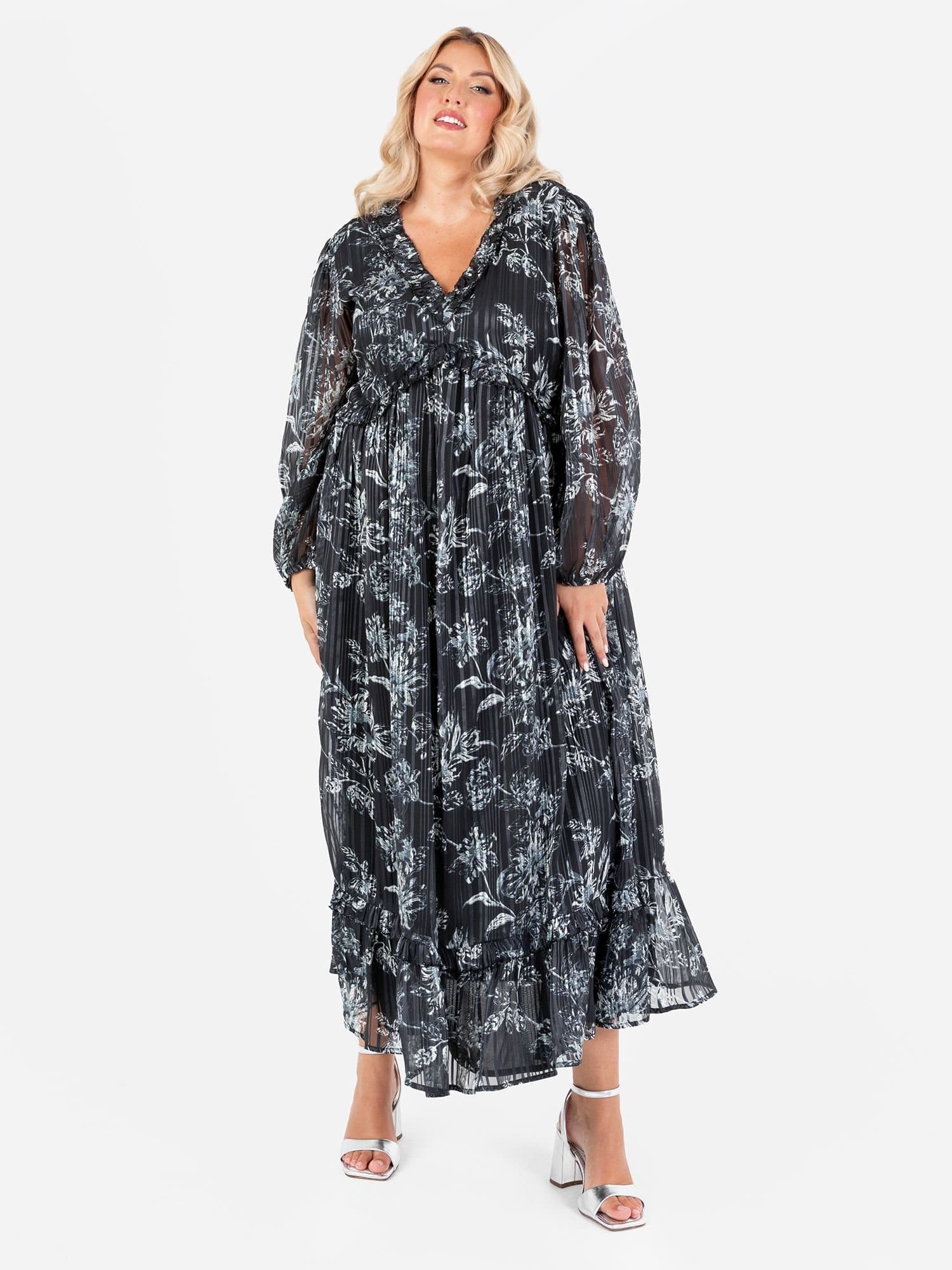 Lovedrobe Lovedrobe Women's Long Sleeve V Neck Maxi Dress in Black