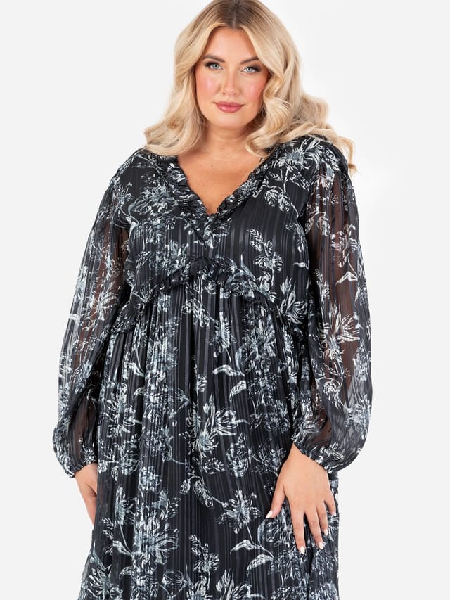 Lovedrobe Lovedrobe Women's Long Sleeve V Neck Maxi Dress in Black - 2