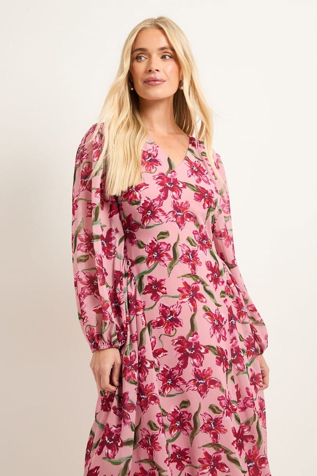 Wallis Wallis Women's Petite Floral Seam Detail Midi Dress in Pink - 2