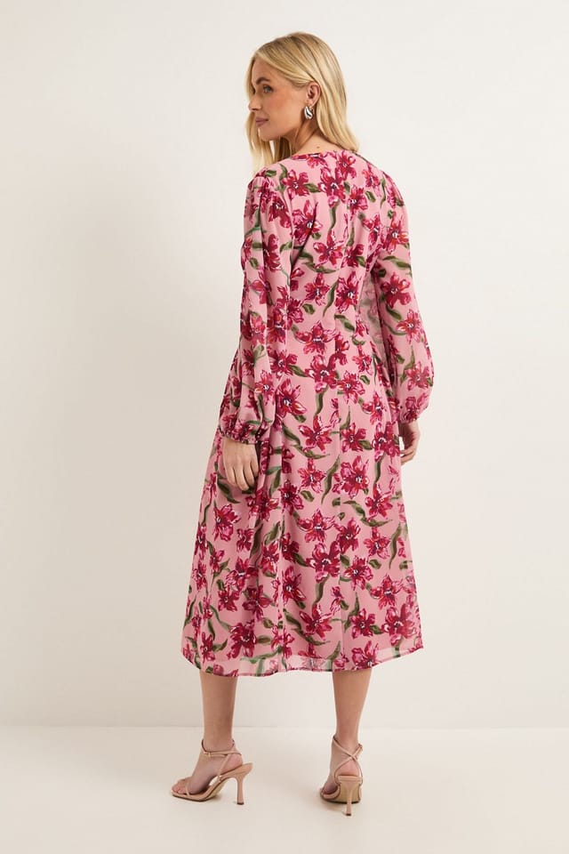 Wallis Wallis Women's Petite Floral Seam Detail Midi Dress in Pink - 3