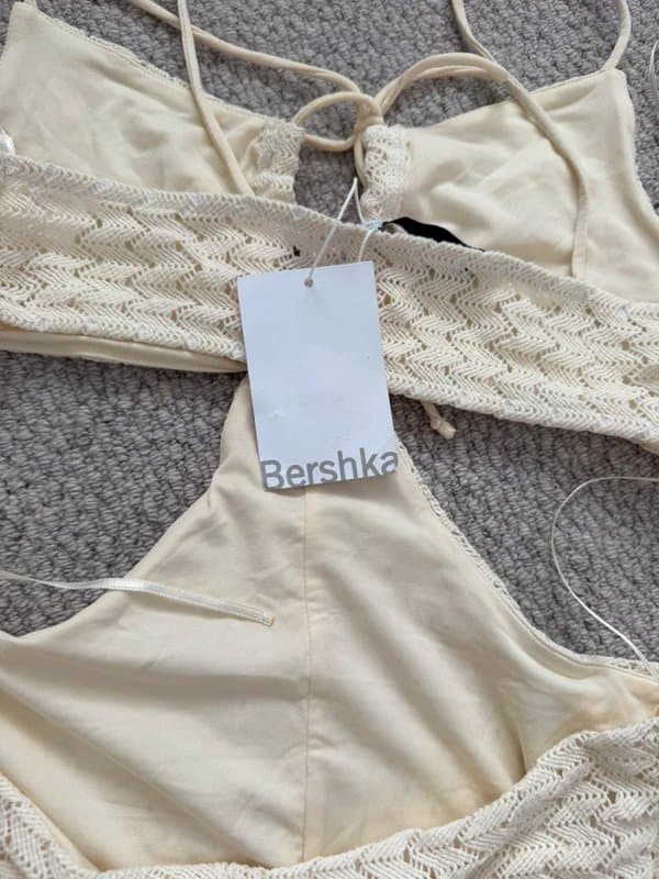 Bershka Cream crochet playsuit