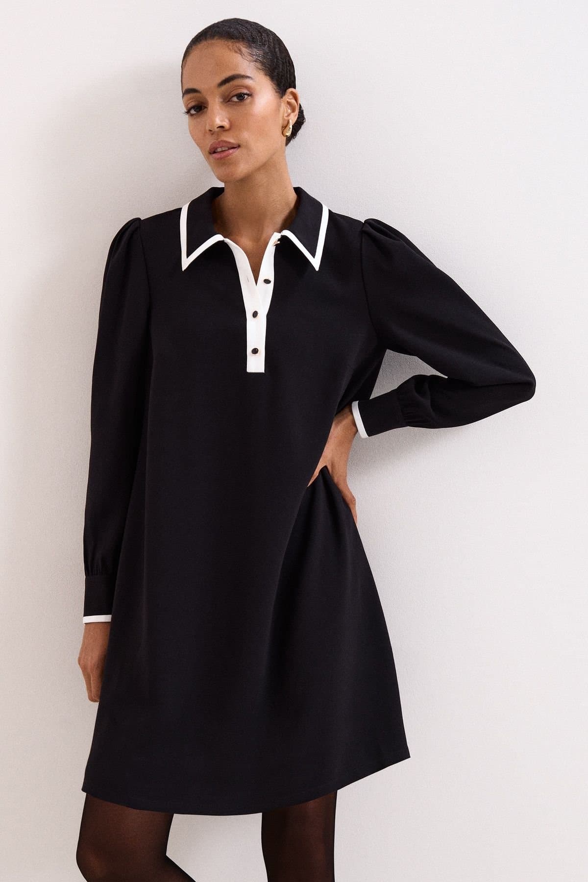 Phase Eight Phase Eight Women's Gina Collared Long Sleeve Swing Dress in True Black