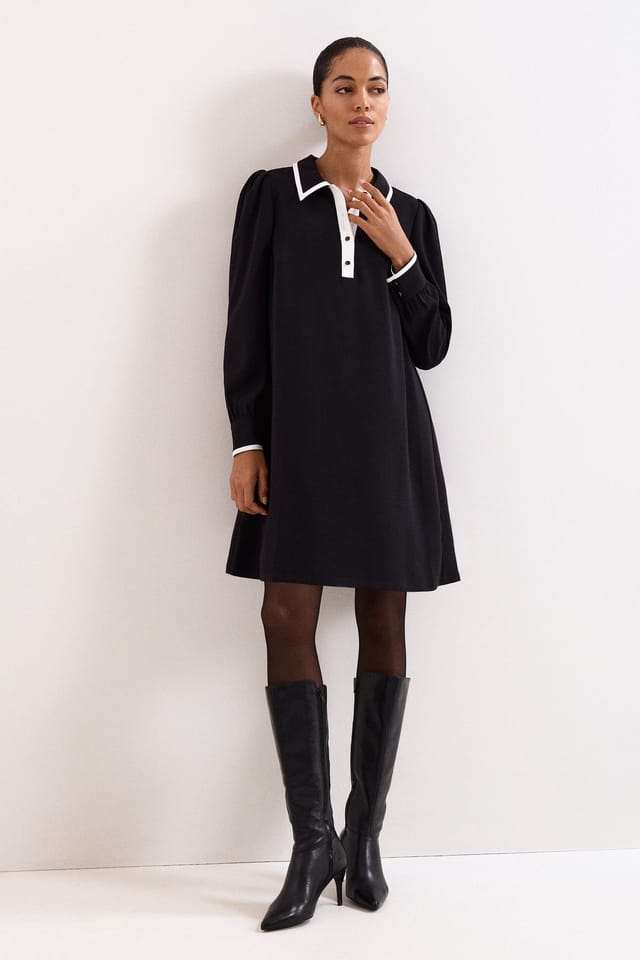 Phase Eight Phase Eight Women's Gina Collared Long Sleeve Swing Dress in True Black - 3