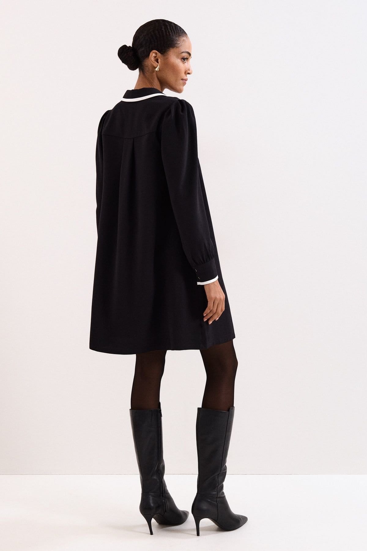 Phase Eight Phase Eight Women's Gina Collared Long Sleeve Swing Dress in True Black - 4