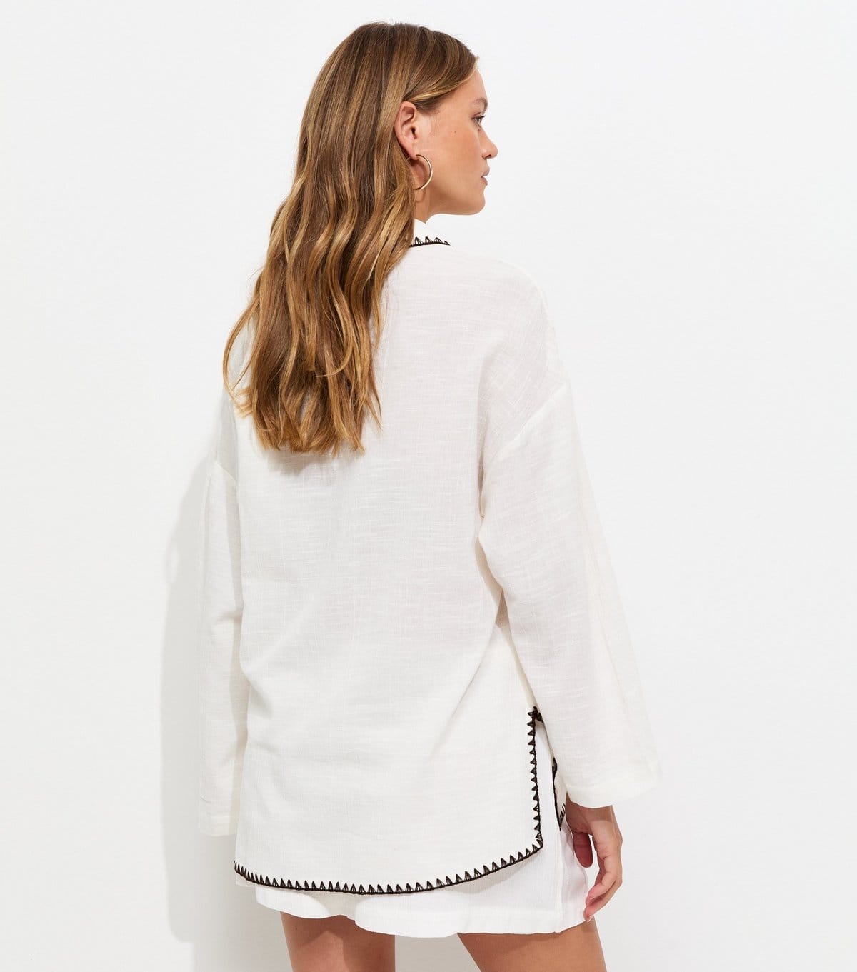 New Look Women's White Cotton Blanket Stitch Shirt New Look - 4