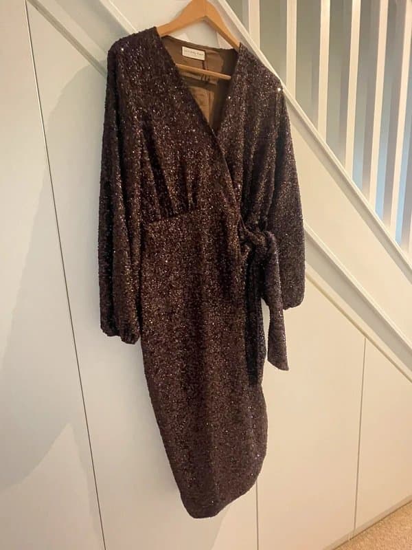 Never Fully Dressed Never Fully Dresses brown sequin midi wrap dress 12