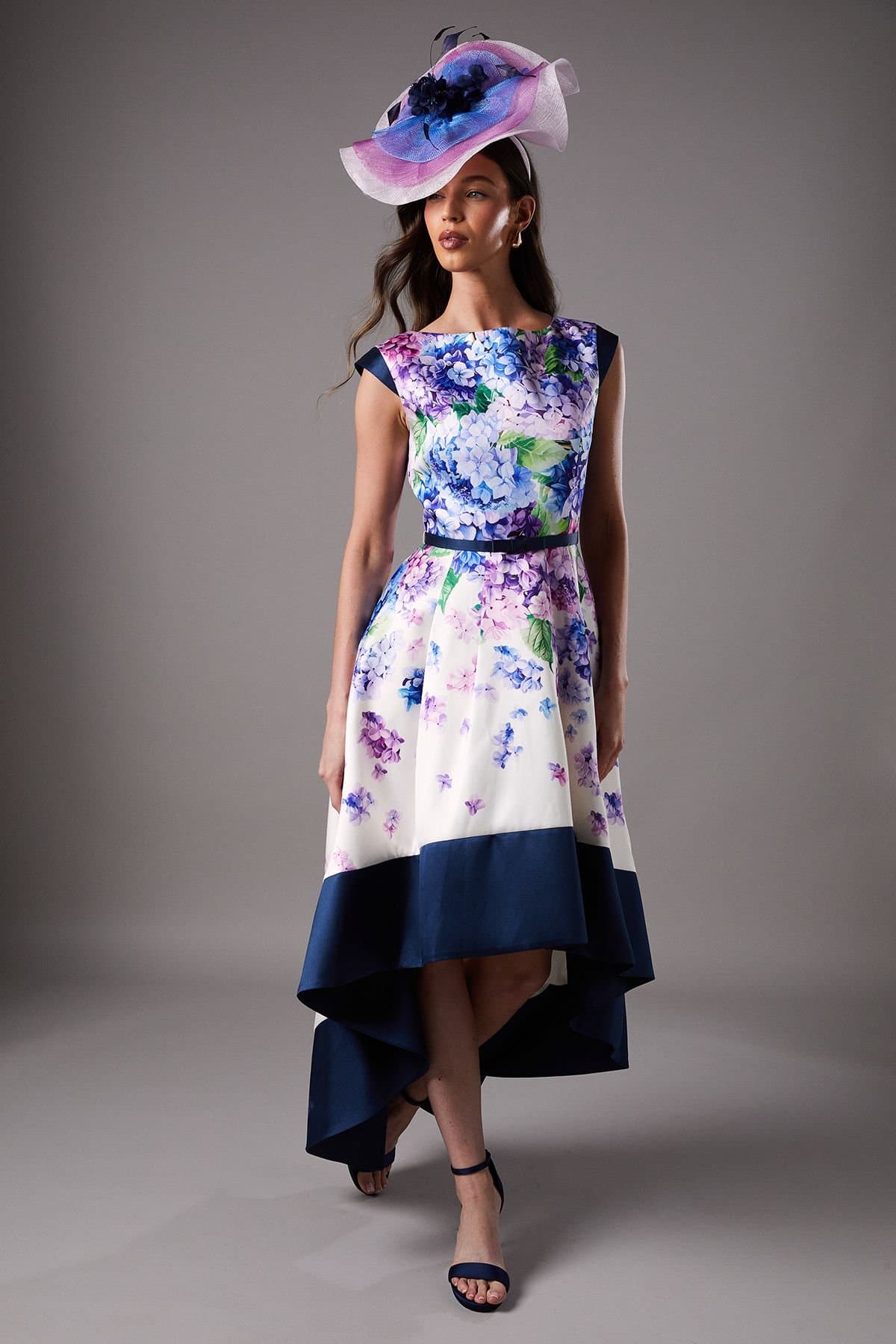 Coast Coast Women's Lisa Tan Twill Hi-Lo Floral Printed Midi Dress