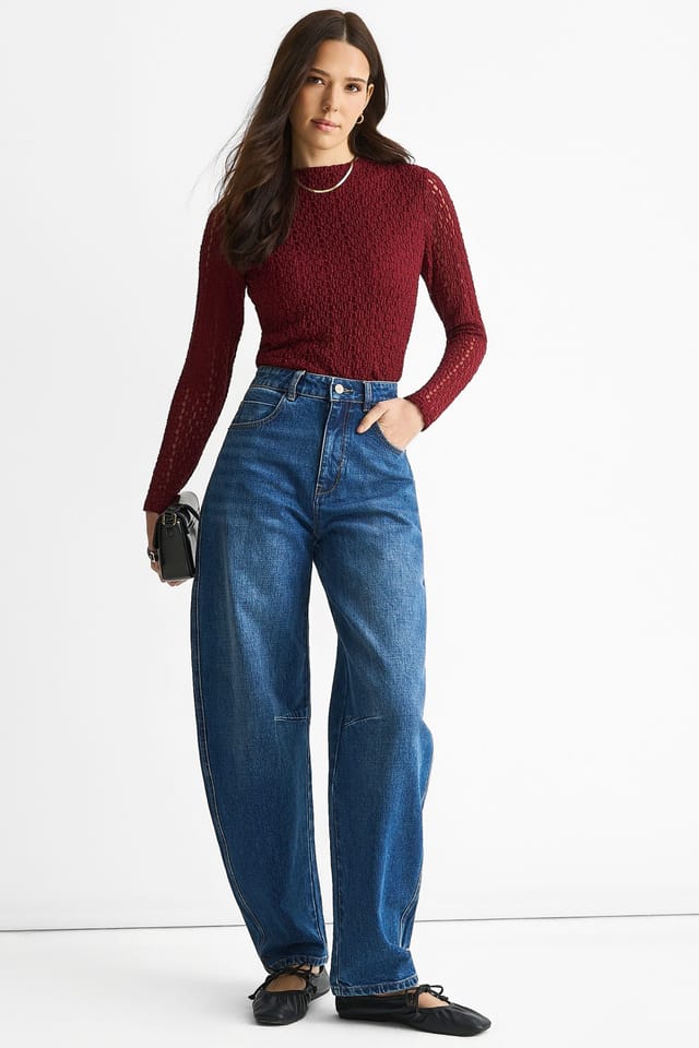 Gini London Gini London Women's Blue Mid Rise Barrel Leg Jeans - 2