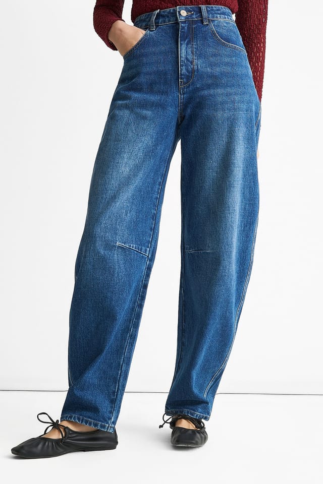 Gini London Gini London Women's Blue Mid Rise Barrel Leg Jeans - 3