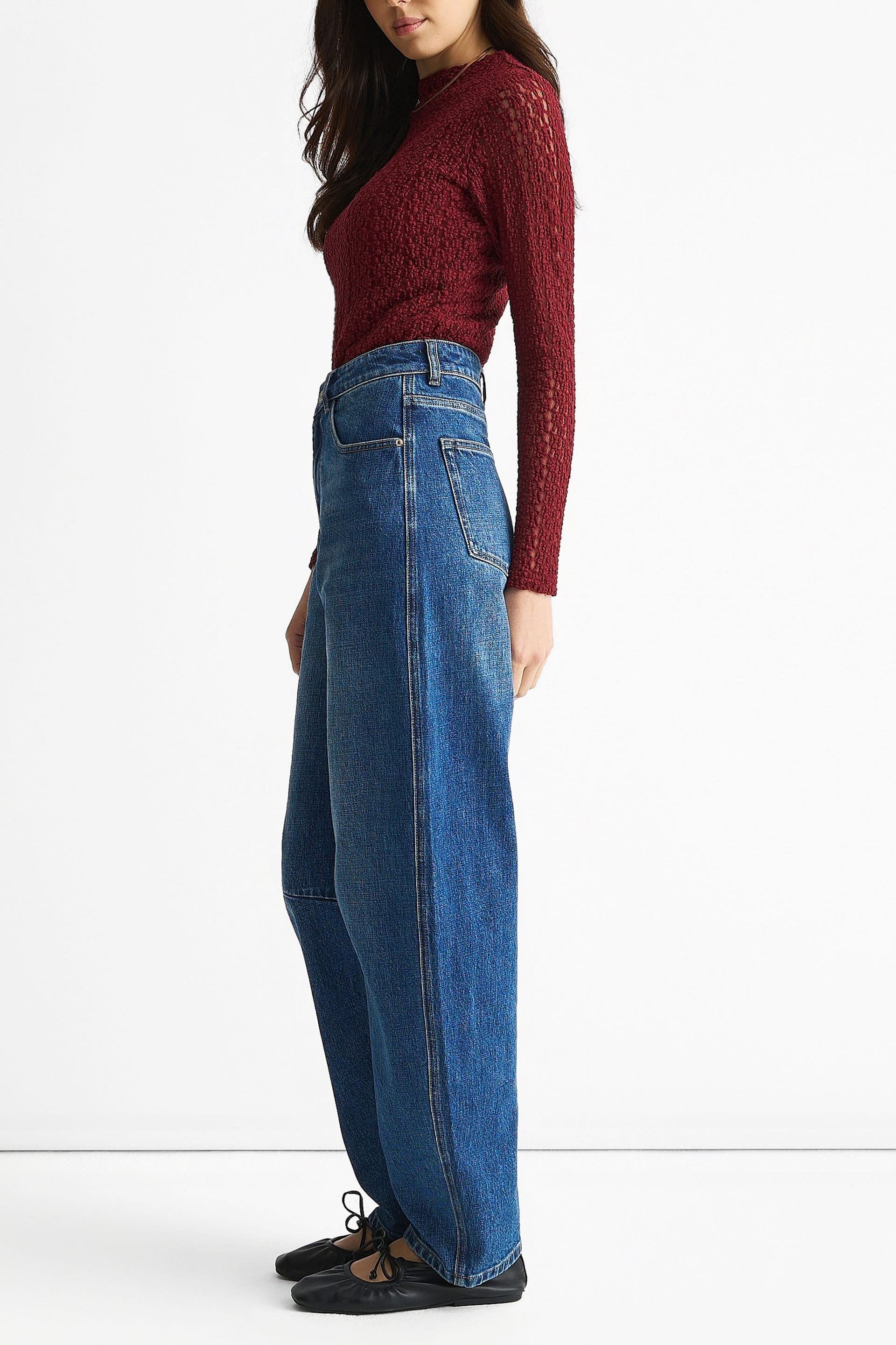 Gini London Gini London Women's Blue Mid Rise Barrel Leg Jeans - 4