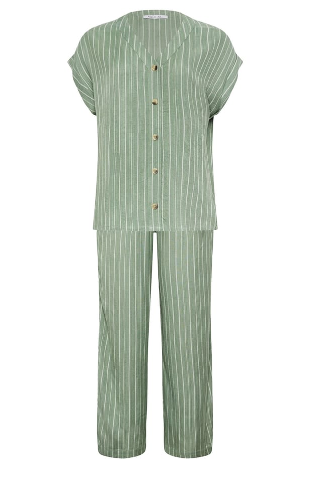M&Co M&Co Women's Dobby Striped Top & Trouser Set in Pale Green - 2