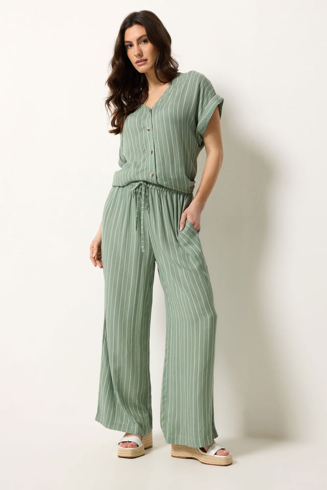 M&Co M&Co Women's Dobby Striped Top & Trouser Set in Pale Green - 3