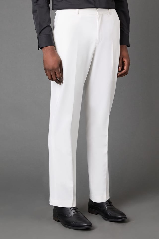 Burton Burton Men's White Slim Fit Tuxedo Trousers - 2