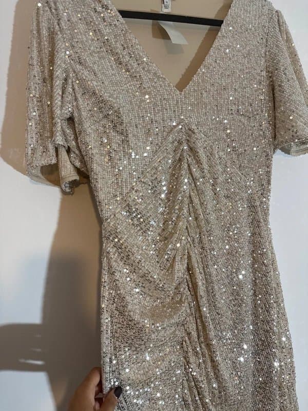 River Island NEW (with tag) River Island Silver Sequin ruched midi dress -size 10