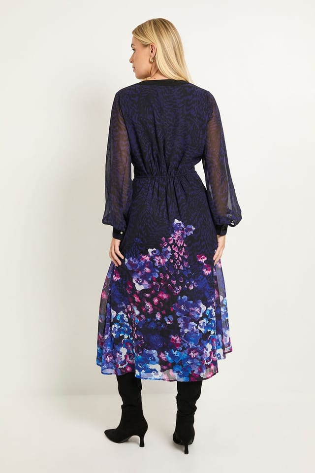Wallis Wallis Women's Petite Floral Animal Mix Zip Midi Dress in Navy - 3