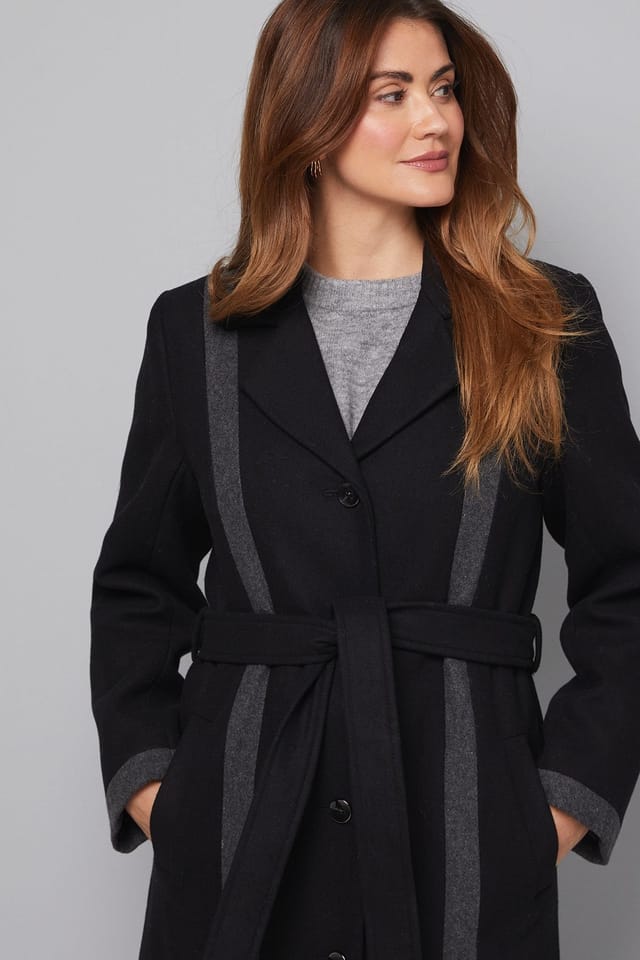 Wallis Wallis Women's Contrast Detail Belted Coat in Black - 2