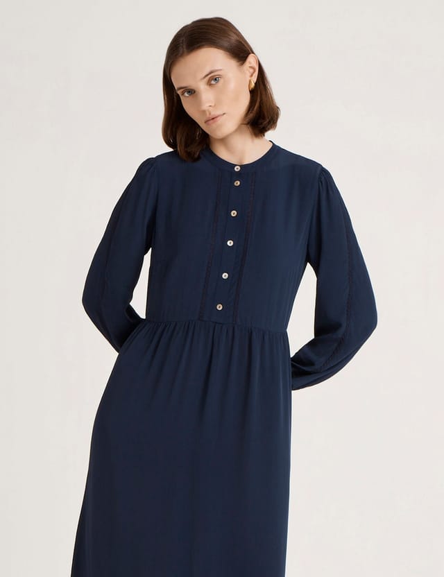 Finery London Finery London Women's Jasmine Lace Trim Crepe Midi Dress in Dark Navy - 2
