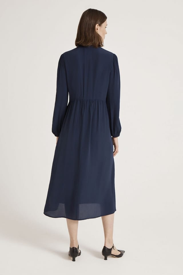 Finery London Finery London Women's Jasmine Lace Trim Crepe Midi Dress in Dark Navy - 3