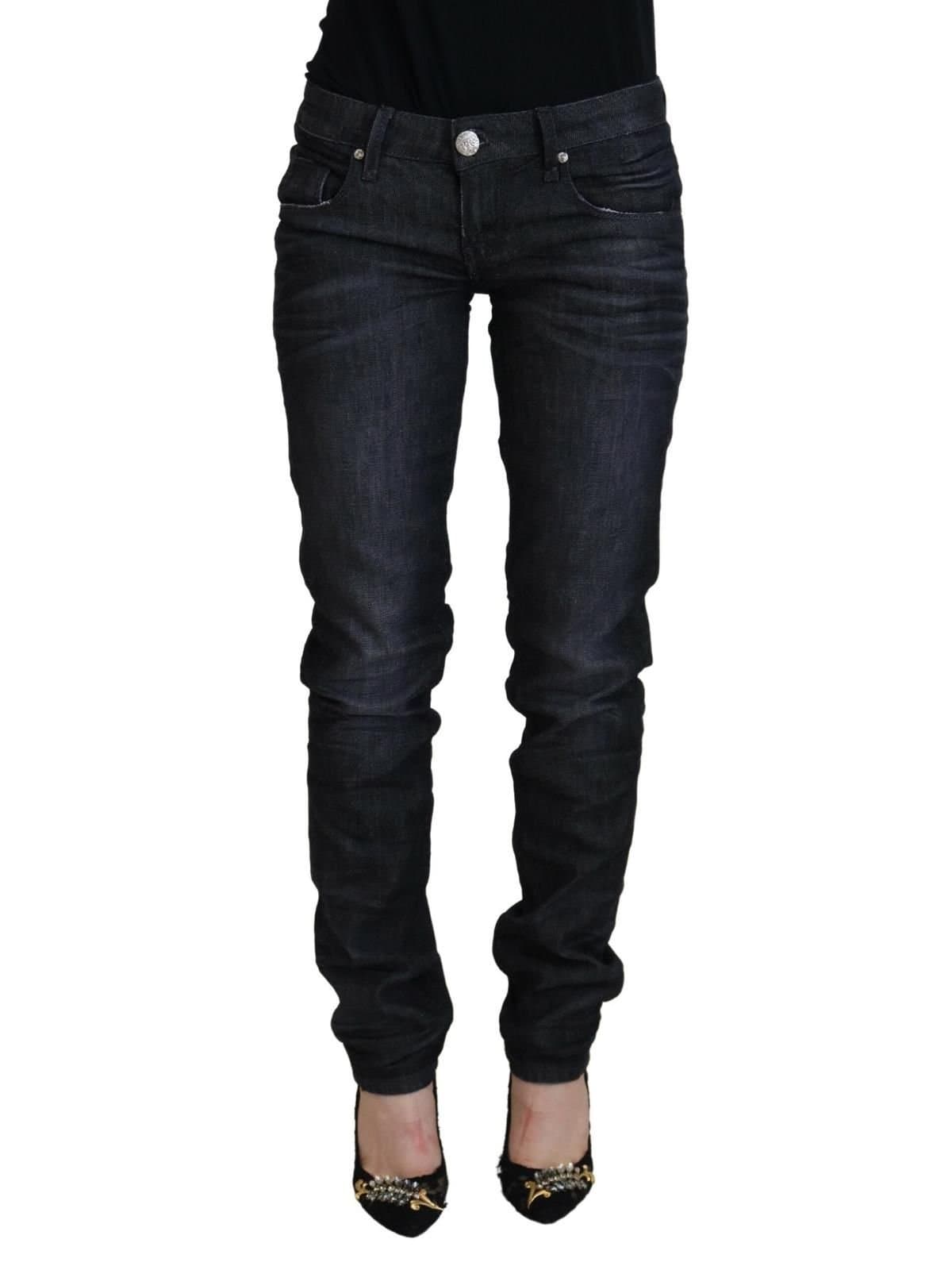 Acht Acht Women's Black Cotton Low Waist Slim Fit Casual Denim Jeans
