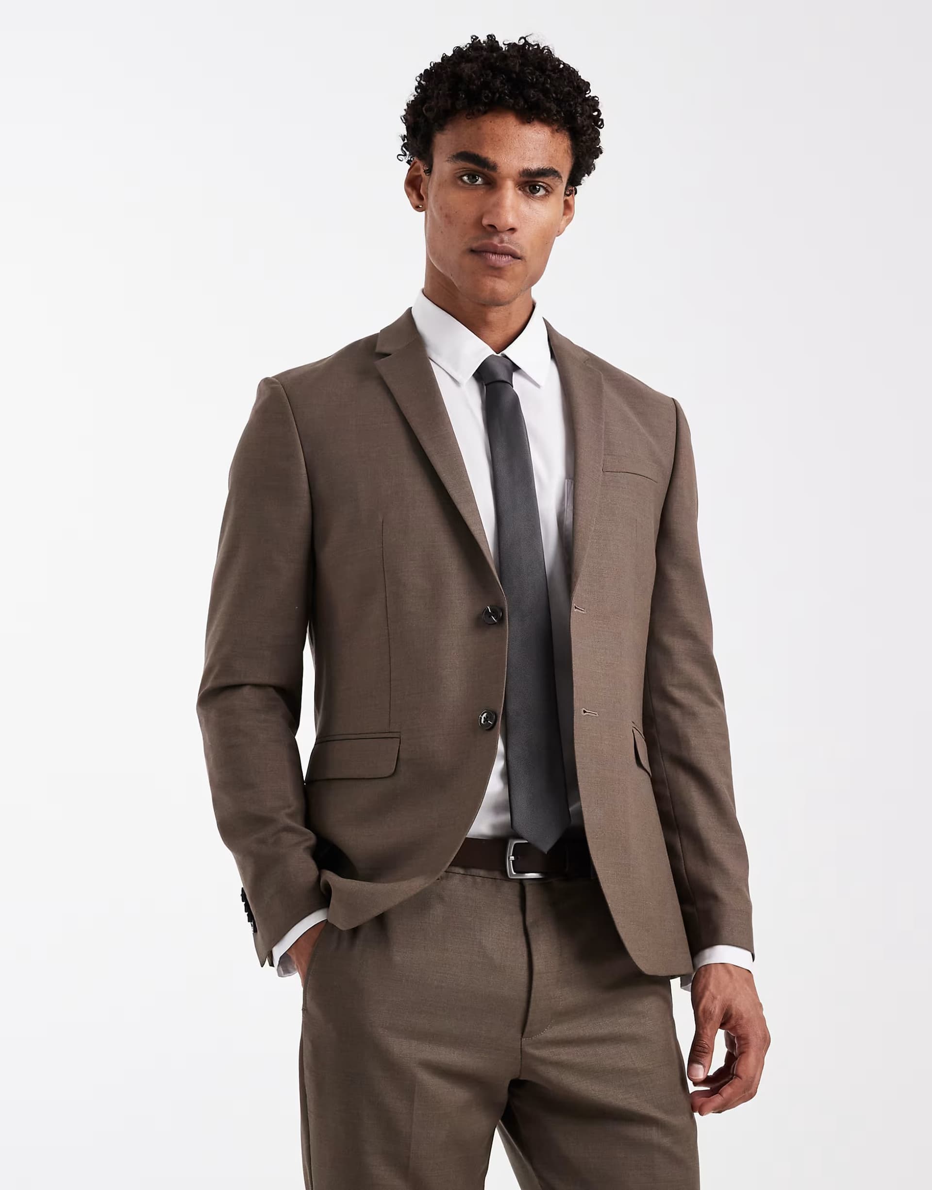 ASOS Jack & Jones Premium super slim co-ord suit jacket in brown