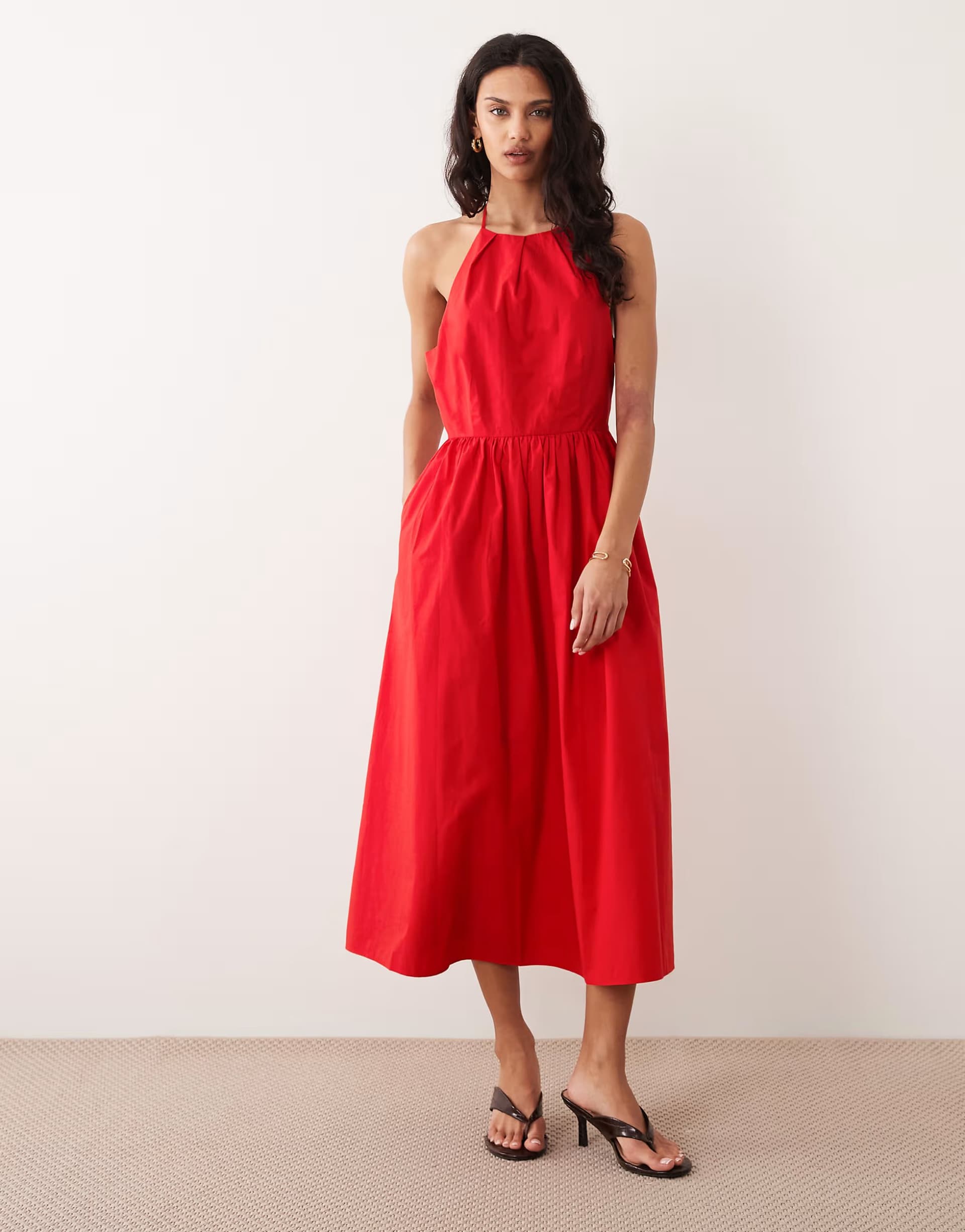 ASOS Nobody's Child Amber cotton halter neck midaxi dress in red - RED