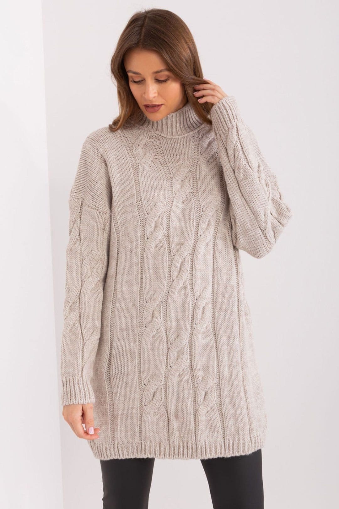 Love Lace Beige Variegated Turtleneck Mini Dress